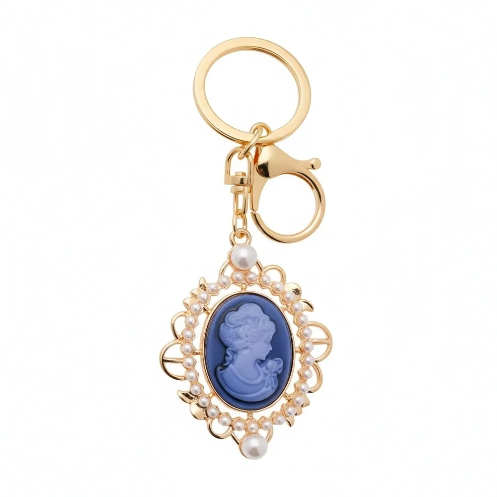 Gold Cameo Pearl Keychain - Available‎ In Six Colors